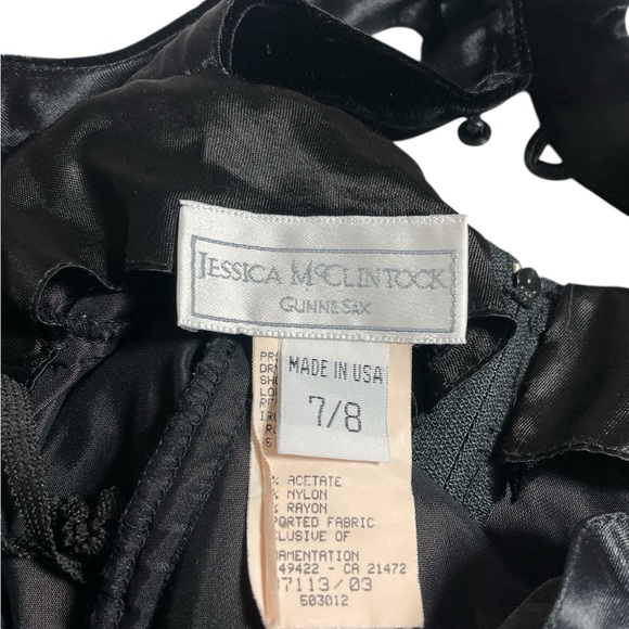 Jessica McClintock | Gunne Sax Velvet Black Maci Dress Wire Structured Bust Slit - Picture 8 of 8